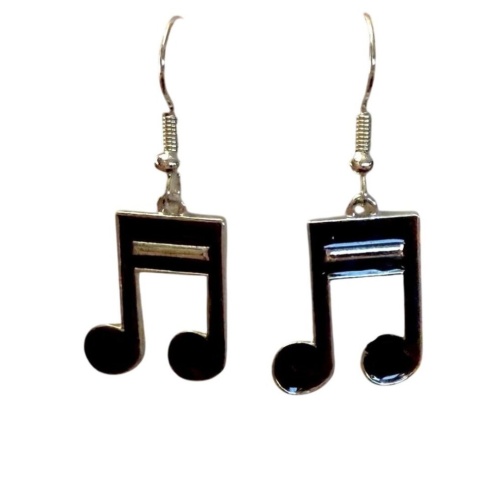 Music Note Dangle Earrings In Black Silver Musician Singers Sixteenth Notes